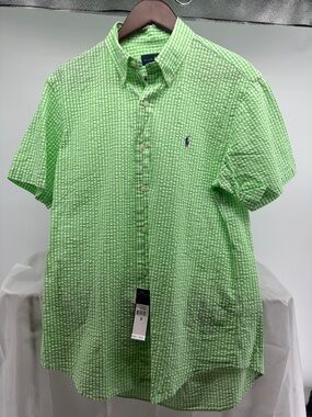 NWT Ralph Lauren Men Shirt Medium Blue Green Purple Seersucker
Plaid Button Down